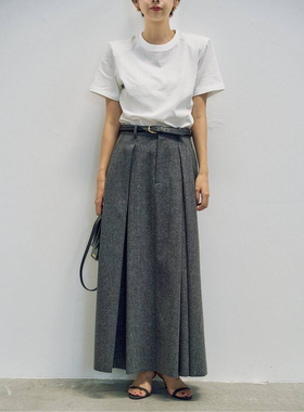 25秋日系简约复古百搭高腰显瘦羊毛混纺气质半裙女