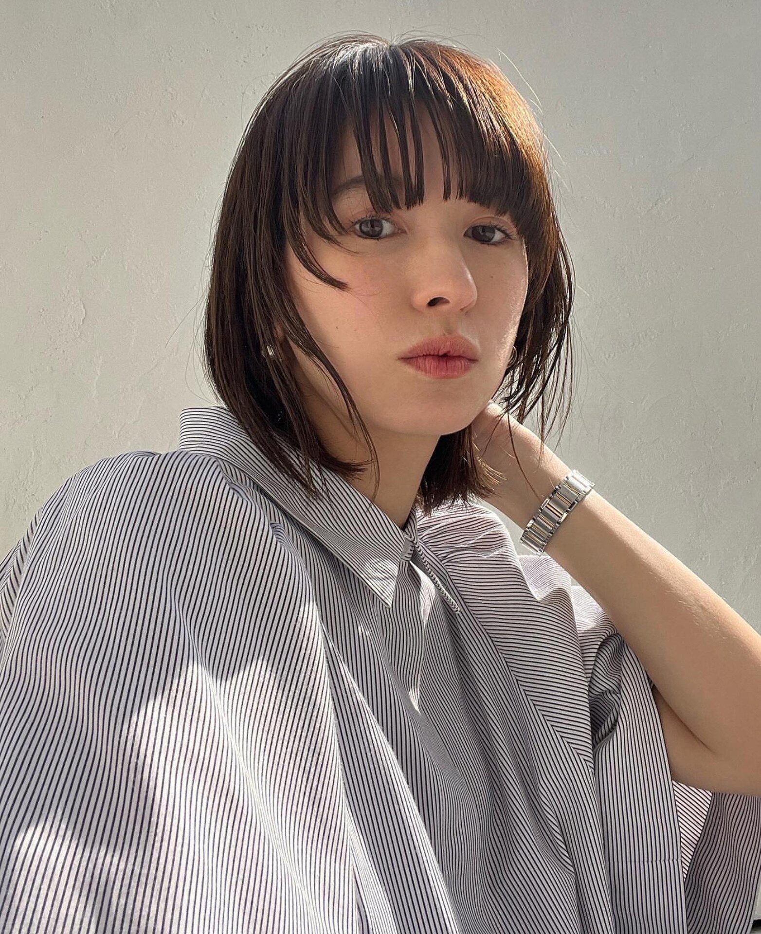 独 日本clane松本惠奈ins风学院条纹娃娃款衬衣显瘦宽松上衣女