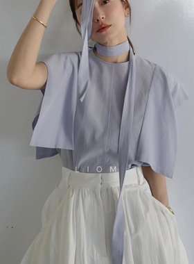 2025夏季松本惠奈日系小众设计感纯色无袖衬衫女宽松显瘦百搭上衣