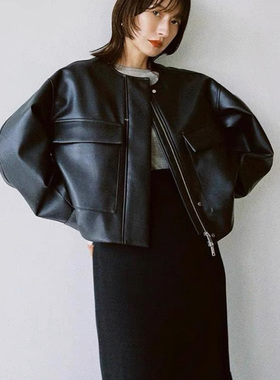 2025春季新款松本惠奈日系小众设计复古时髦短款落肩皮衣外套女