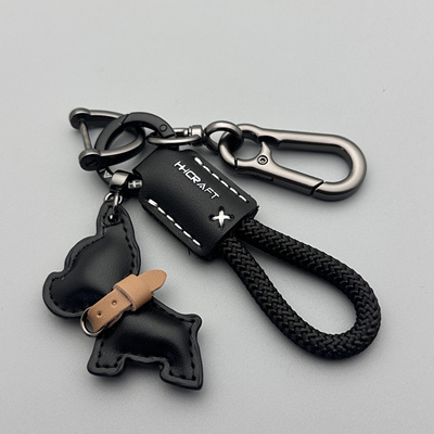 卡通可爱法斗犬小狗钥匙扣挂件汽车钥匙链圈皮革手工编织绳包挂饰