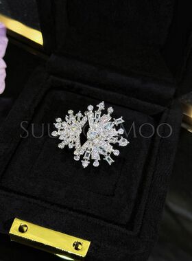 铜合金合成锆石戒指 法式时尚超闪璀璨烟花锆钻戒指