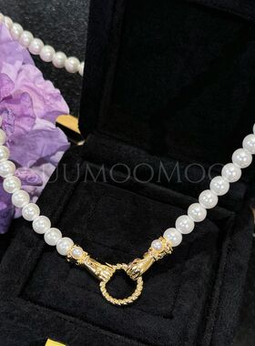 铜合金合成锆石项链 法式时尚手拉手珠珠项链