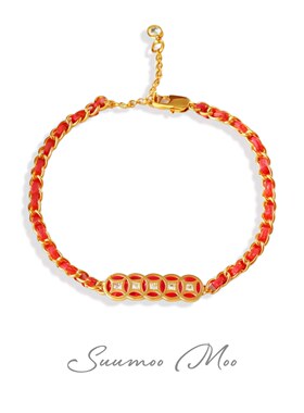 铜合金合成锆石手链 国风新潮铜钱红绳编织手链