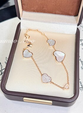 铜合金贝壳手链 法式轻奢时尚白贝母多爱心手链 双面气质精致