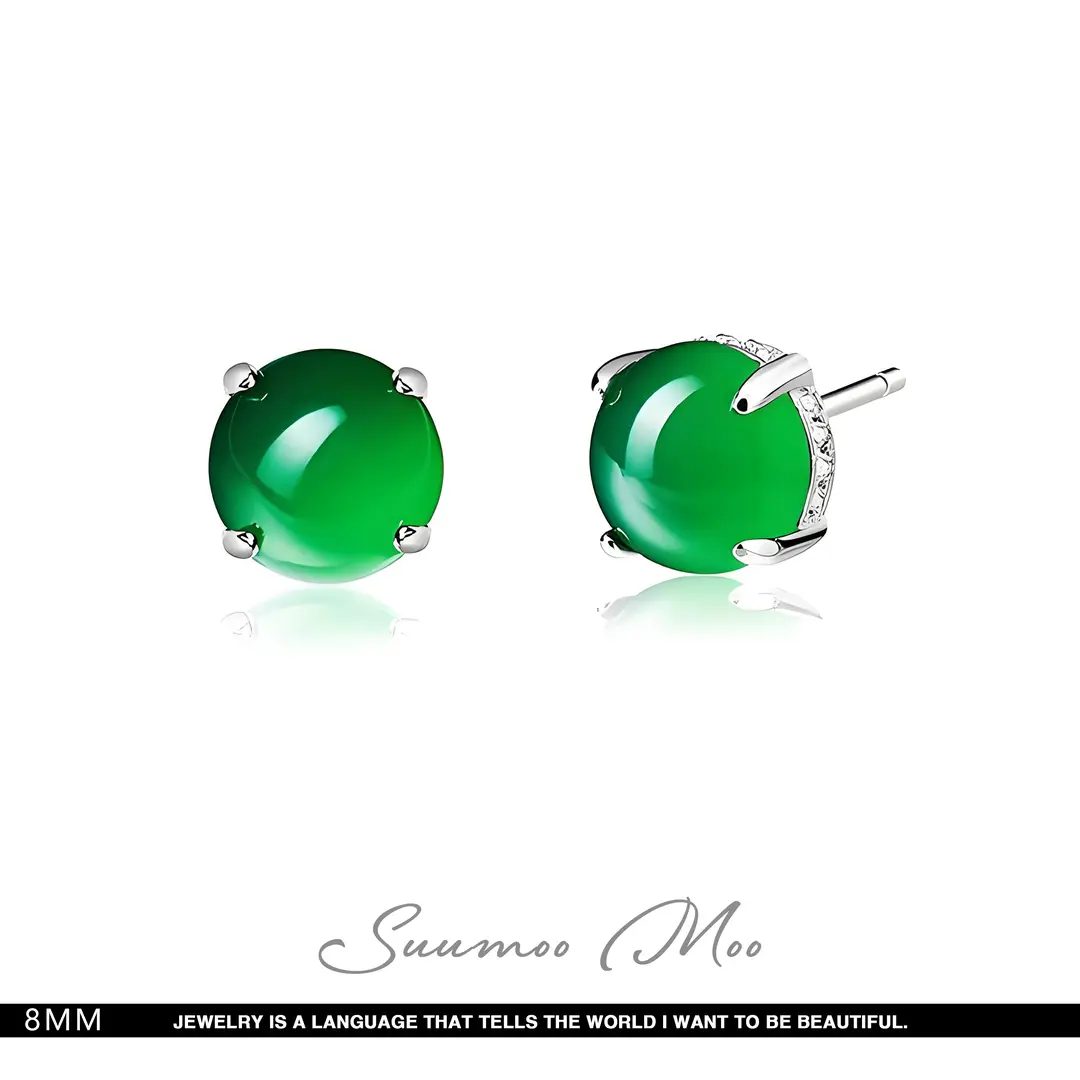 925银合成锆石耳饰 【绿珠生辉】S925银绿色圆形珠珠耳环满钻围边