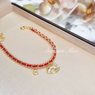 铜合金皮质手链 【赤马迎新】新年礼物小马编织红绳手链 本命年红