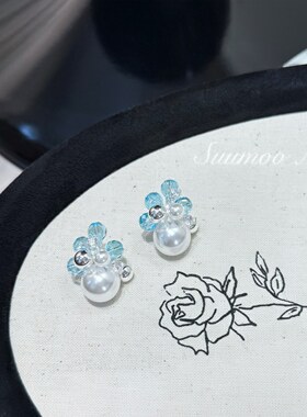 铜合金合成锆石耳饰 夏天爆米花蓝色锆石珠珠花朵耳环