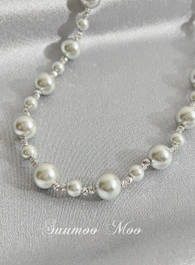 施家灰色珠珠拼接项链高级感锁骨链气质百搭