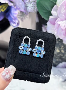 铜合金合成锆石耳饰 时尚设计师款蓝色包包耳环