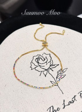 铜合金合成锆石手链 简约精致金色镶嵌彩锆手链 日常百搭