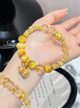 铜合金手链 【钱多多】国风时尚财源滚滚虎眼金色盘缠手链