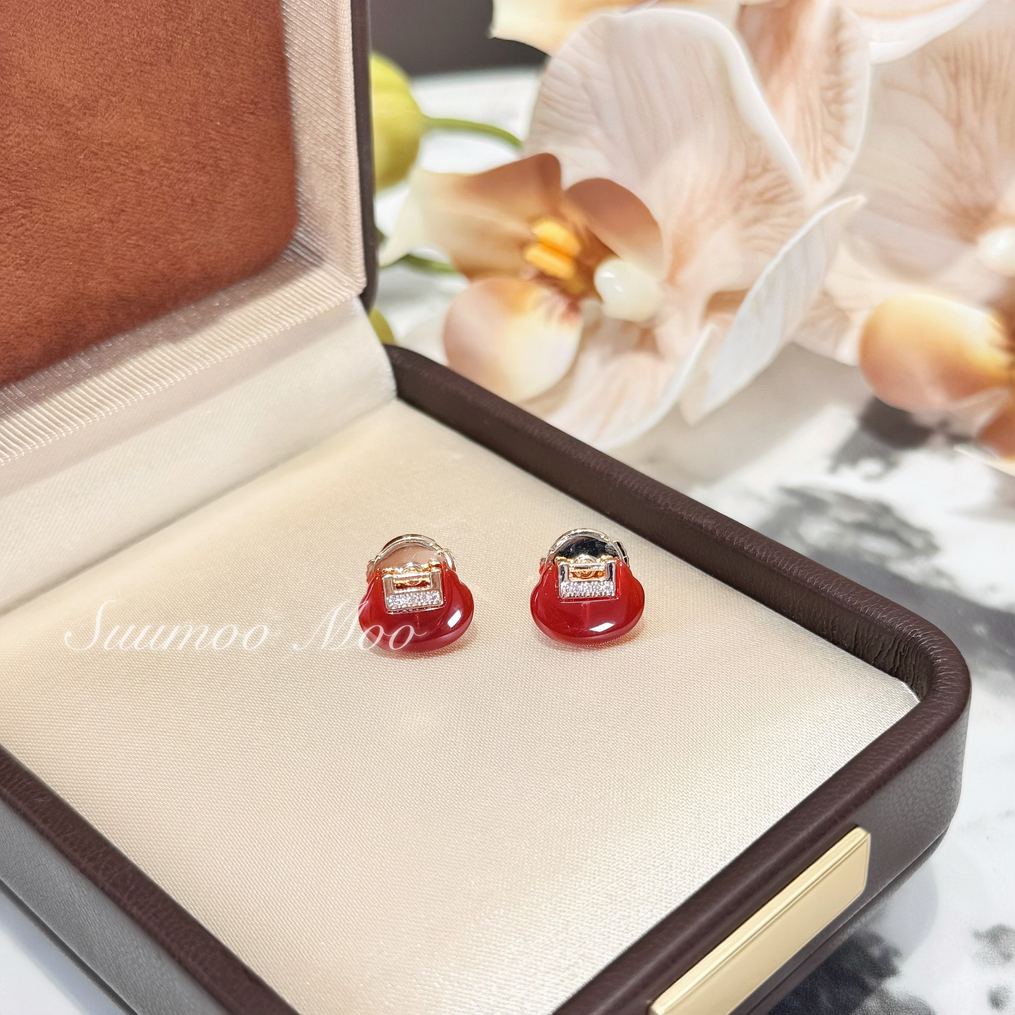 铜合金合成锆石耳饰  法式红色时尚如意锁耳钉,饰品/流行首饰/时尚饰品新,耳钉,淘宝优惠券,粉丝福利购,淘宝优惠卷