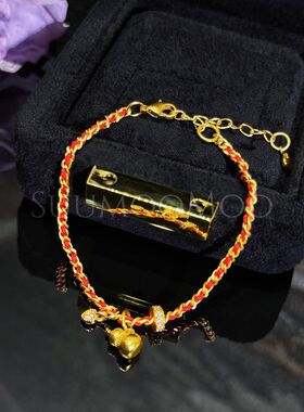 铜合金合成锆石手链 时尚手工编织红绳金色葫芦吊坠手链新年礼物