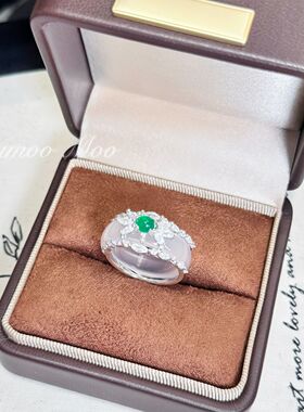 轻奢气质国风新中式白高冰天然玛瑙925银戒托戒指