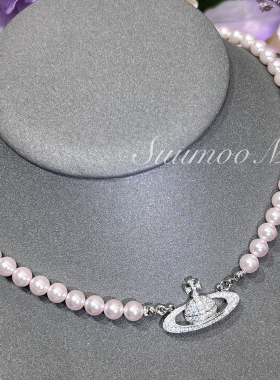 铜合金珍珠项链 超气质时尚曼塔紫色珠珠土星星球项链