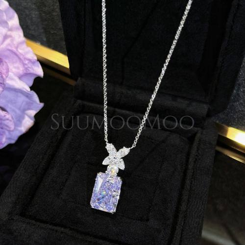 坠链均925银合成锆石 时尚粉紫香水瓶吊坠项链 雷迪恩切工艺