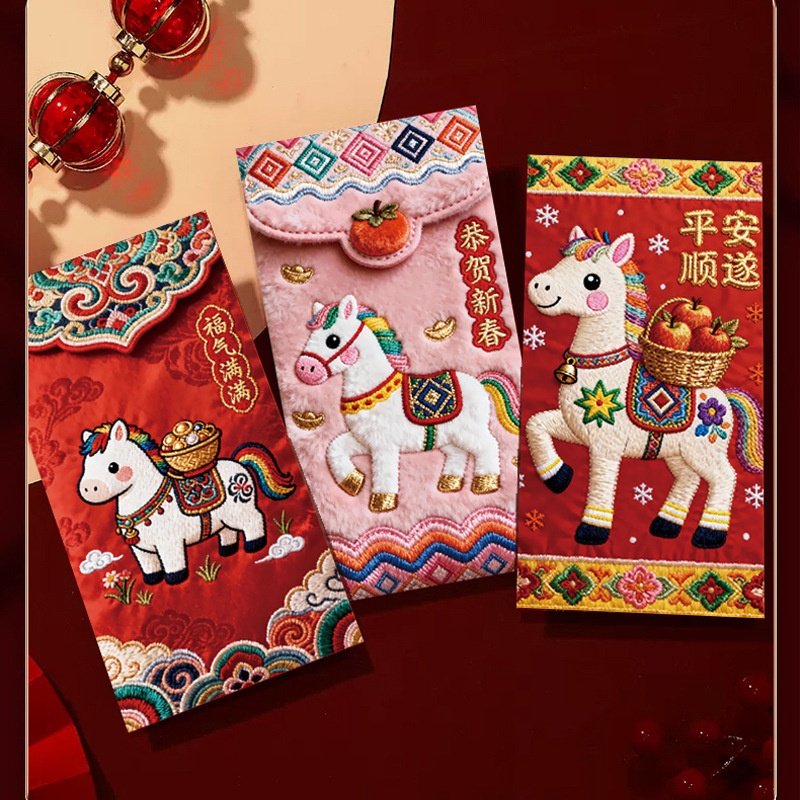 多款混2026马年春节创意5D刺绣立体风个性红包儿童卡通拜年利是封,节庆用品/礼品,红包/利是封,淘宝优惠券,粉丝福利购,淘宝优惠卷