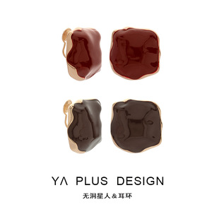 极简低调风几何耳环滴油方形耳饰通勤百搭感蚊香盘耳夹无耳洞