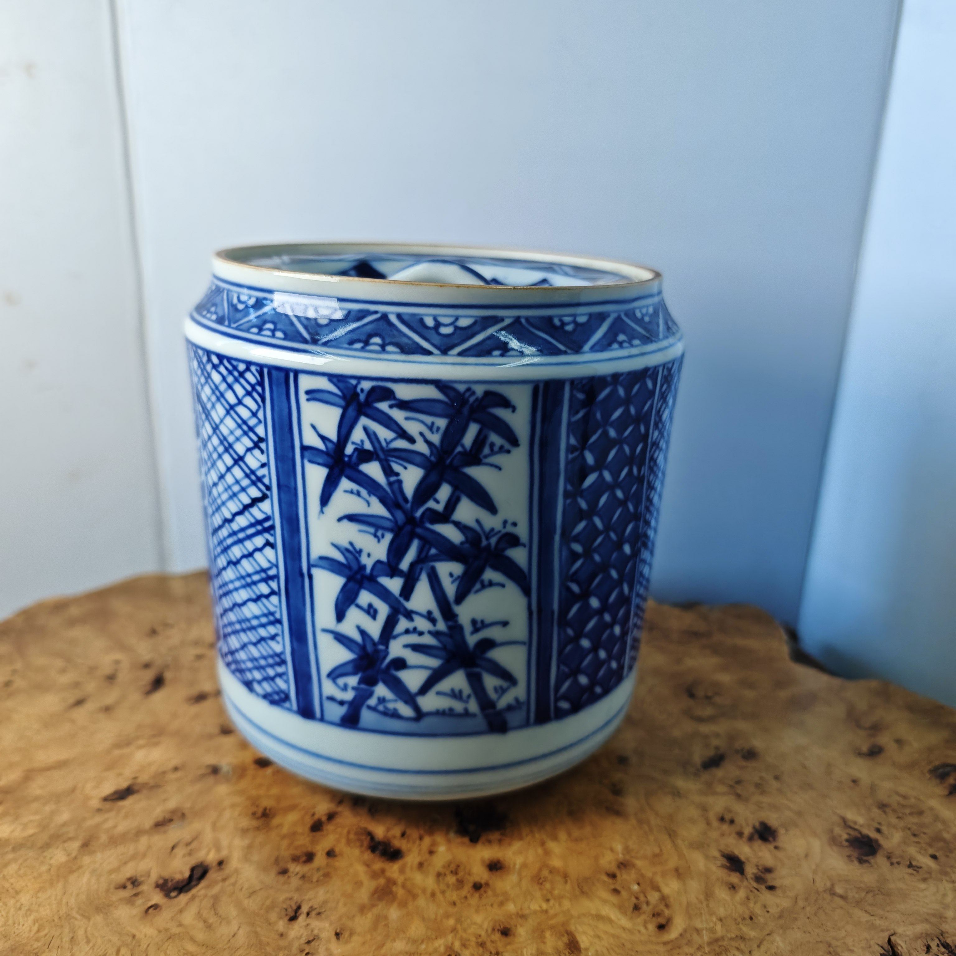 京烧平安白凤青花手绘水指清水罐大茶叶罐 茶亦居日本古美术F9