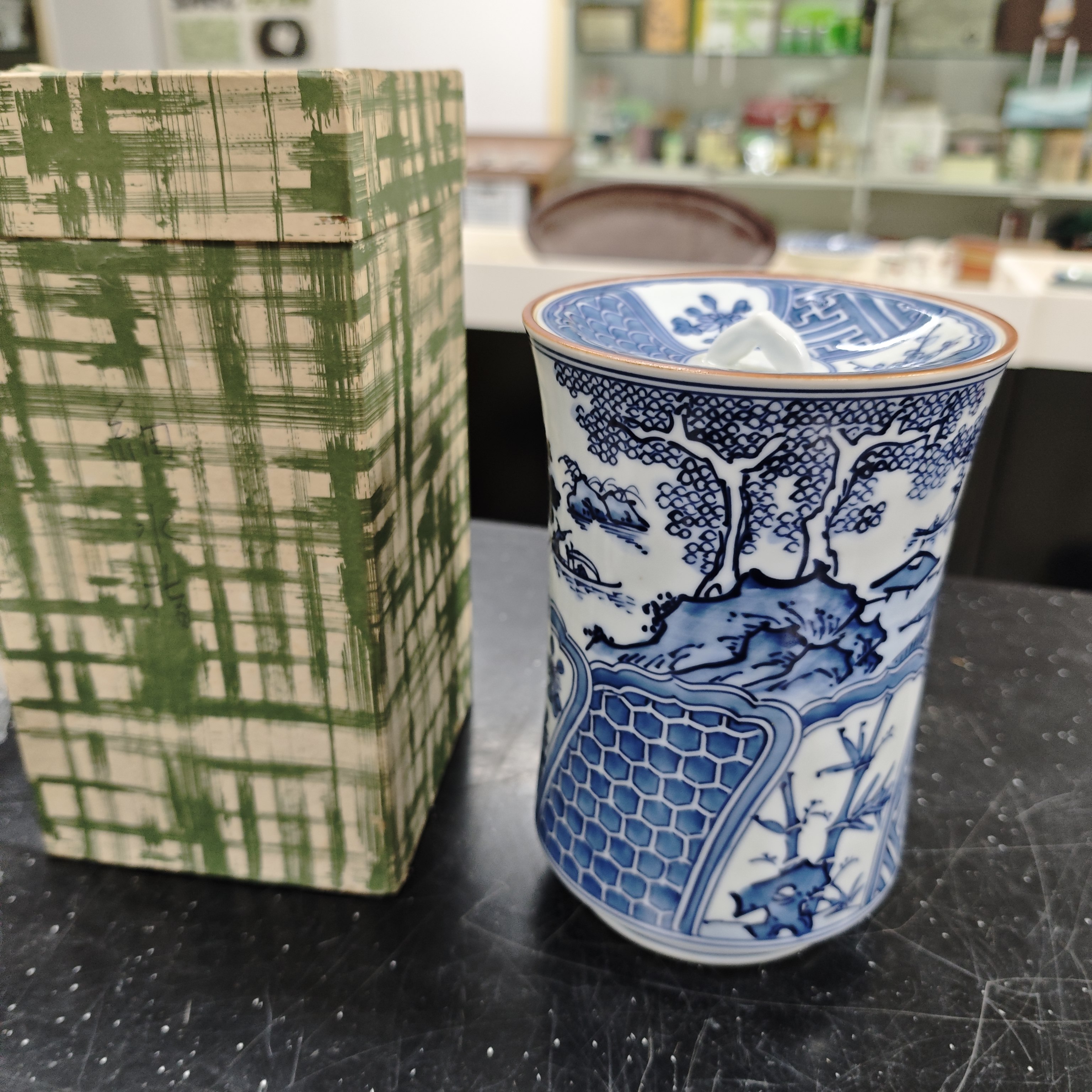京烧平安金凤手绘青花水指细水指 纸盒包装 茶亦居日本古美术CYS