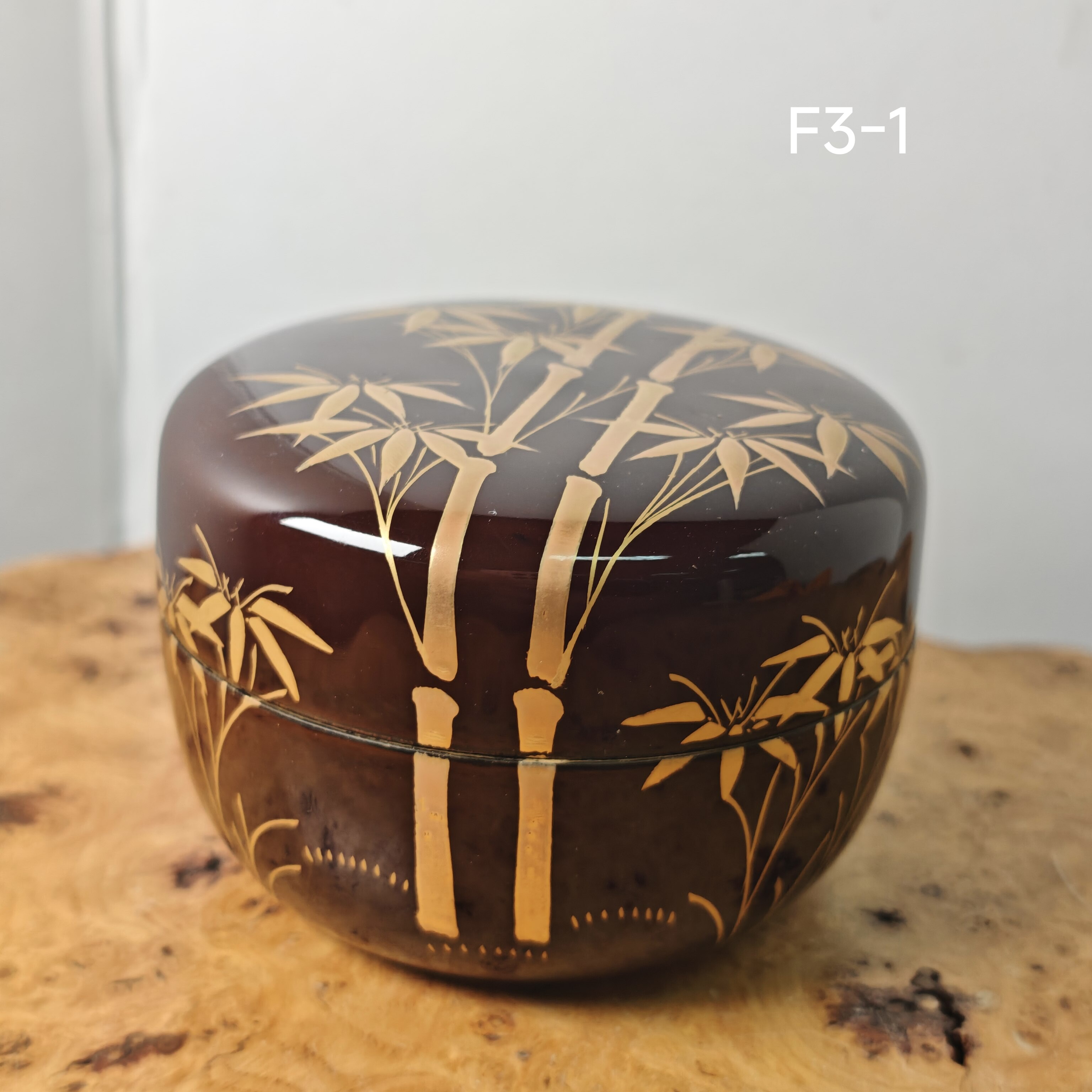 日本重金莳绘漆器竹纹木胎大枣茶枣茶叶罐 茶道具 茶亦居古美术