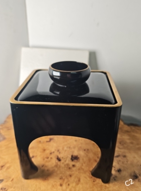 日本木胎漆器盏台 黑漆描金 酒盏托 天目茶台 纸盒装C2
