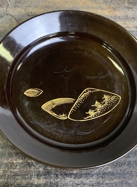 日本轮岛塗漆器沈金小盘菓子盘壶承 手刻描金 贝壳 木胎茶亦居DC2