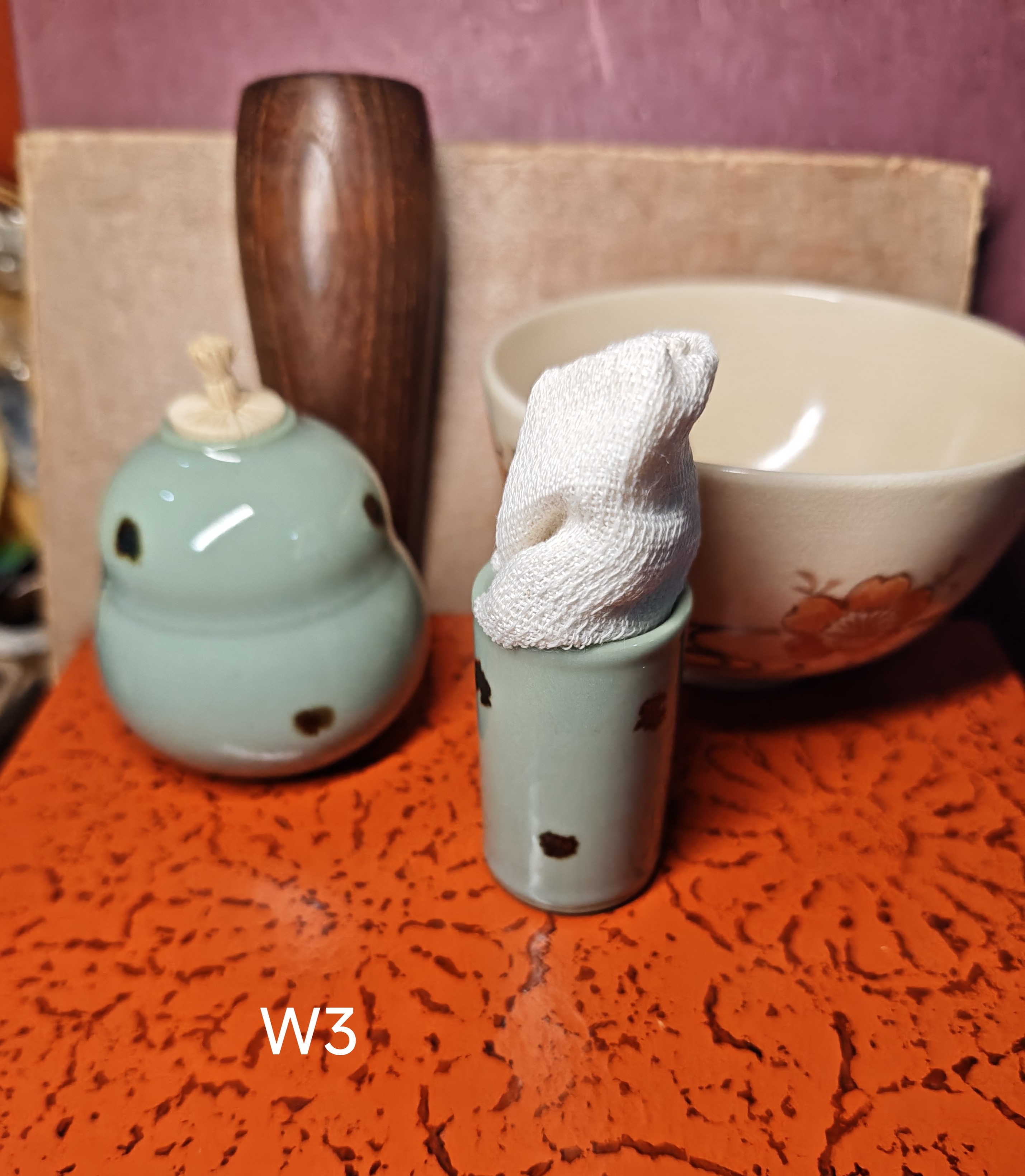 抹茶道整套茶具 漆器小箱 青瓷京烧茶道具 茶亦居日本古美术W3