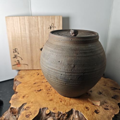 日本丹波烧柴烧水指清水罐 陶谷造 木盒装 茶亦居日本古美术CYS