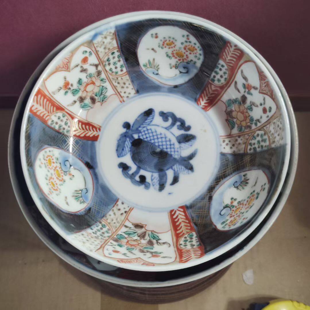 古伊万里青花彩绘菓子钵 花草纹 手绘 茶亦居日本古美术 Q2