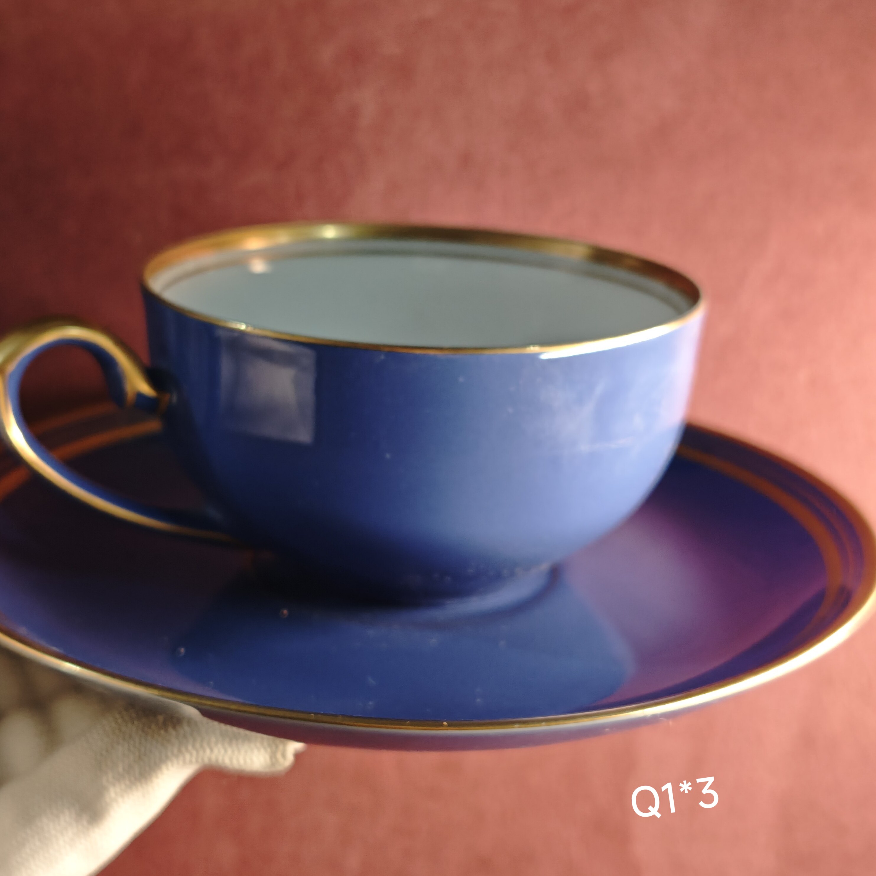 香兰社薄胎描金 紫罗兰单色釉咖啡杯 茶亦居日本古美术Q1