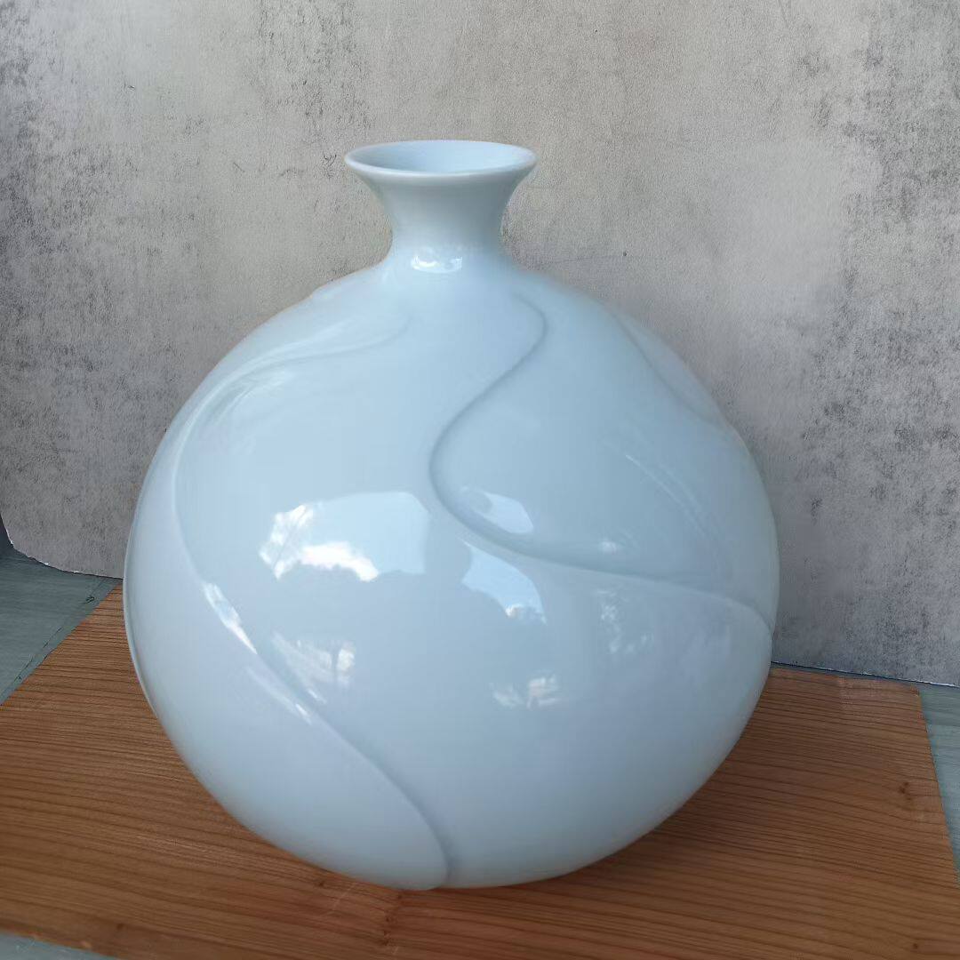 日本青白瓷云水纹花瓶花入 釉色润 茶亦居日本古美术 L6