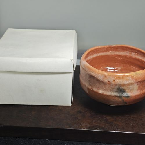 乐烧赤乐抹茶碗 美乐作 纸盒装 茶亦居日本古美术C1