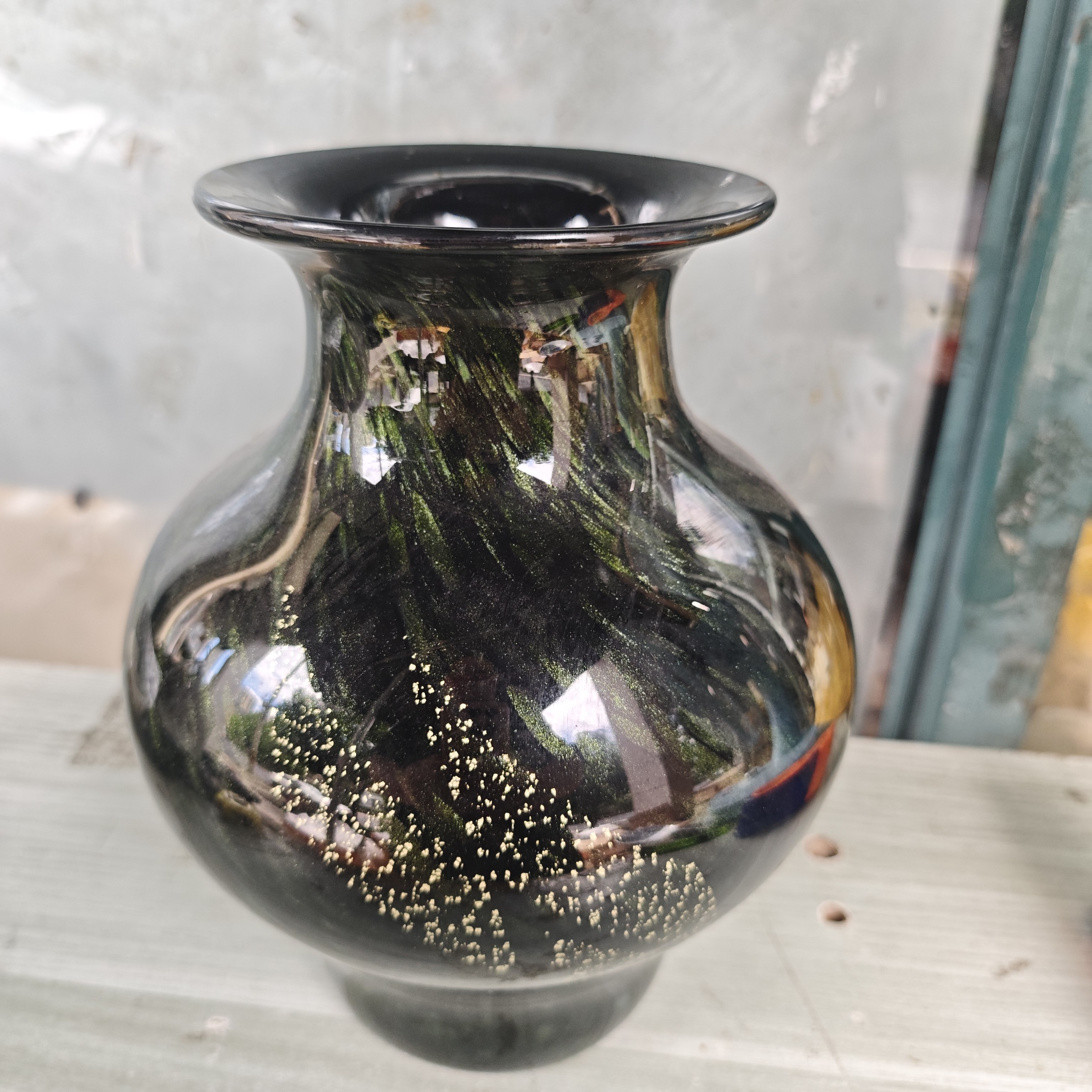 日本金箔琉璃手作琉璃花瓶 绿彩 茶亦居日本古美术L6
