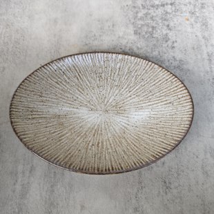 Adam&Eve灰釉刻纹椭圆形点心盘壶承 茶亦居日本古美术C3