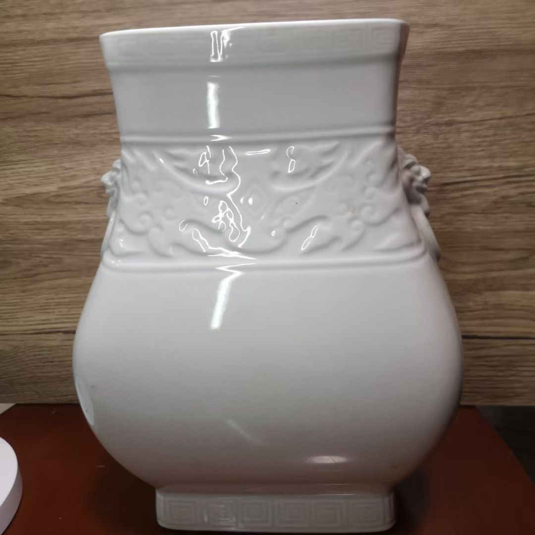 日本老白瓷双耳方尊花瓶 ​茶亦居日本古美术JL-1