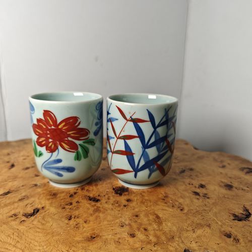 有田烧西峰作彩绘茶杯汤两个 茶亦居日本古美术S12