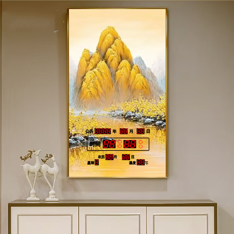 客厅玄关挂画万年历电子钟竖版入户门装饰画LED灯2026新款夜光表