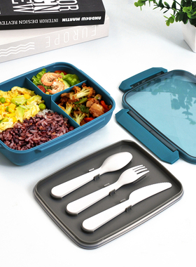 饭盒食品级PP5学生上班族午餐盒带餐具独立密封分格便当盒沙拉盒