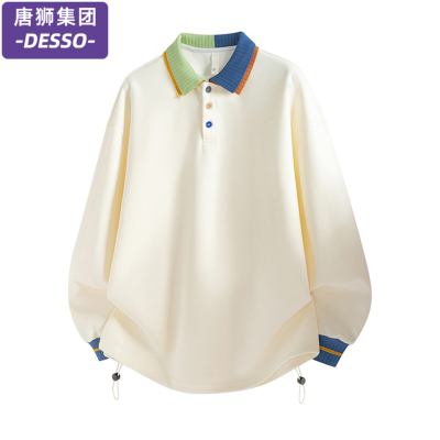 唐狮集团美式复古撞色拼接卫衣男