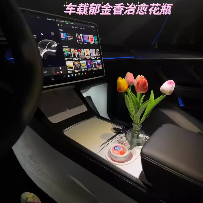 郁金香车载花束ins中控台摆件