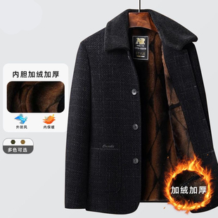 中老年男士 雪尼尔棉衣老人爷爷呢子上衣 加绒加厚毛呢外套爸爸冬装