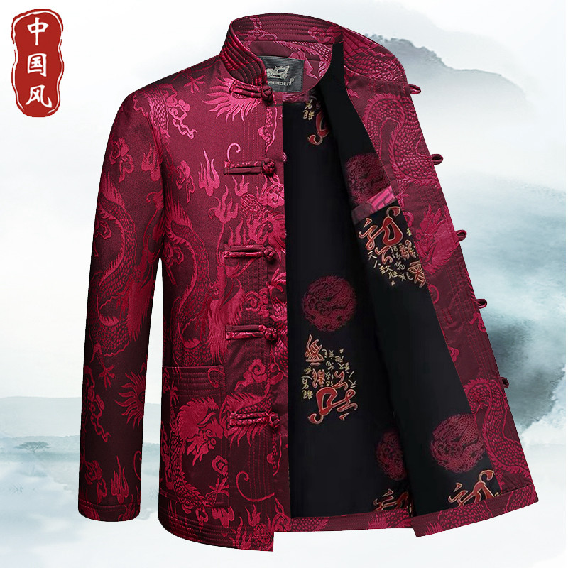 春秋唐装男夹克中老年人长袖上衣外套休闲汉服爷爷装棉中山装汉服,男装,唐装,淘宝优惠券,粉丝福利购,淘宝优惠卷