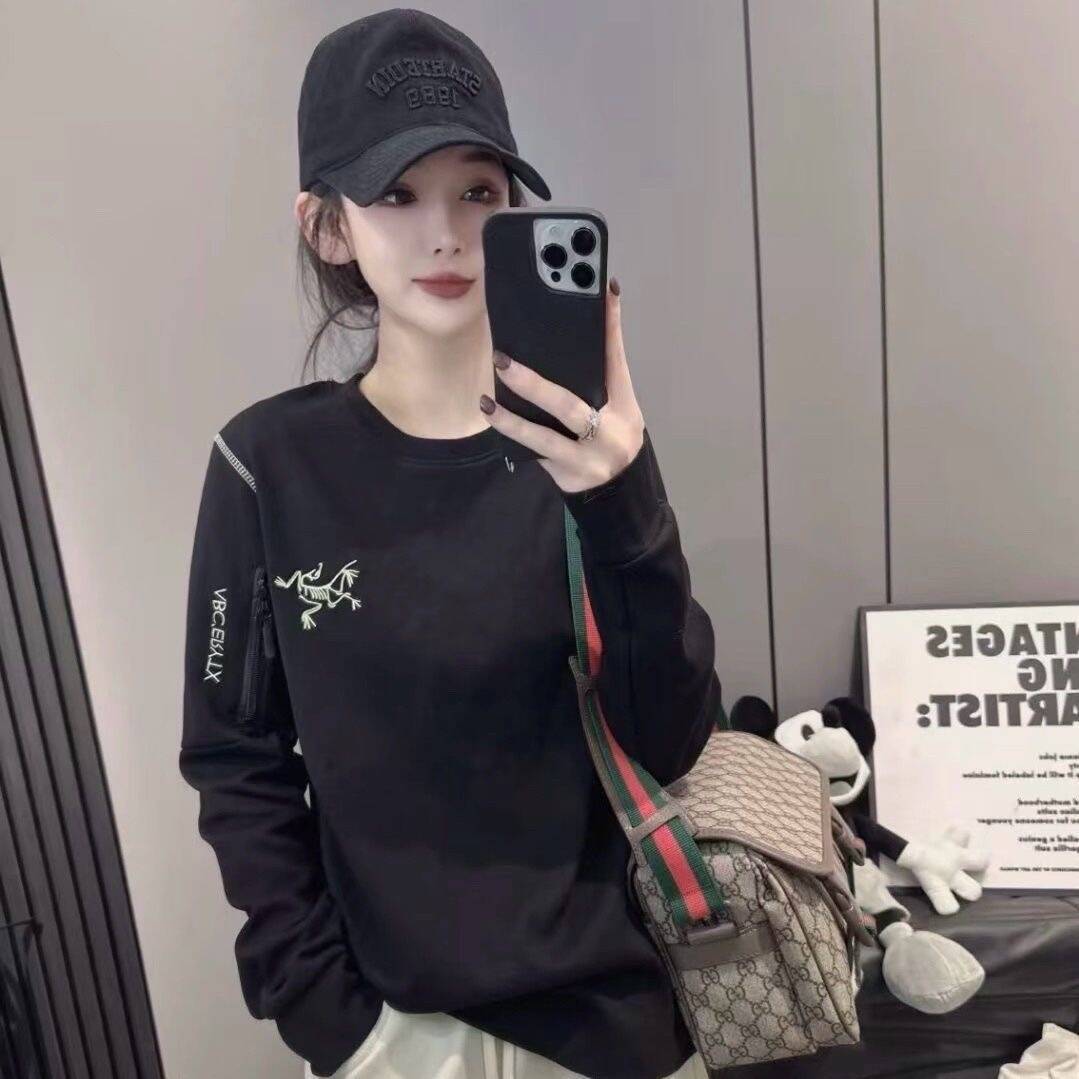 春秋款韩版设计感刺绣拼接拉链T恤中长款宽松显瘦百搭简约打底衫