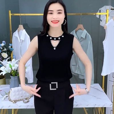 无袖针织衫钉珠背心吊带韩版