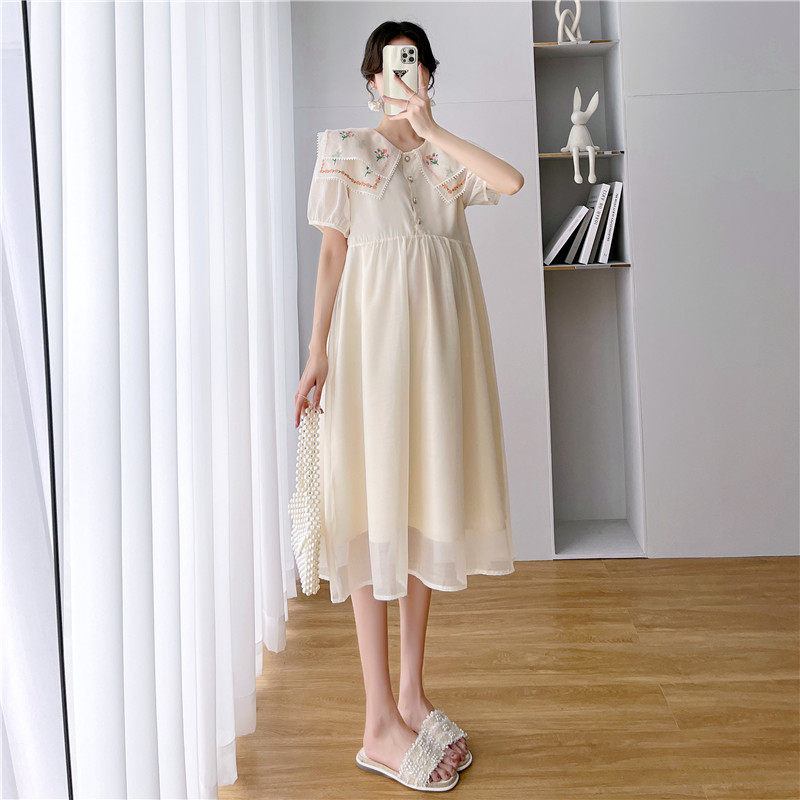 HIGH-QUALITY MATERNITY DRESS SWEET DOUBLE DOLL COLLAR NICHE DESIGN PLUS-SIZE MATERNITY DRESS LONG AND SHORT