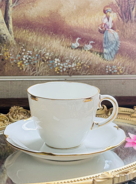西洋古董 crown derby regency 白釉钻石描金骨瓷咖啡杯碟 现货
