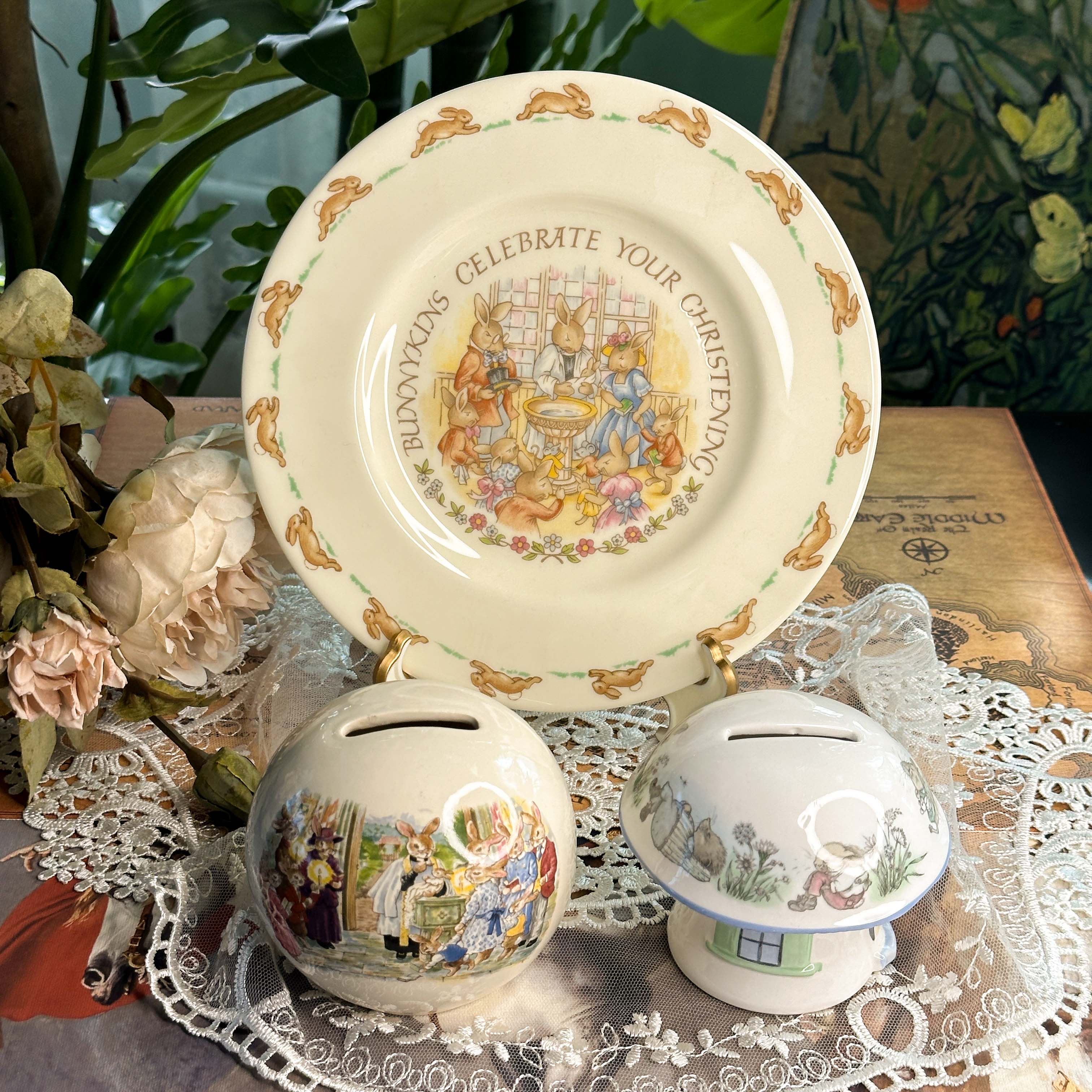 西洋古董Wedgwood单盘单碗Royal Doulton Bunnykins老鼠搬家盘子