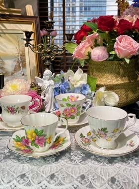 西洋古董 royal grafton 各色花色鎏金骨瓷咖啡杯碟大集合 现货